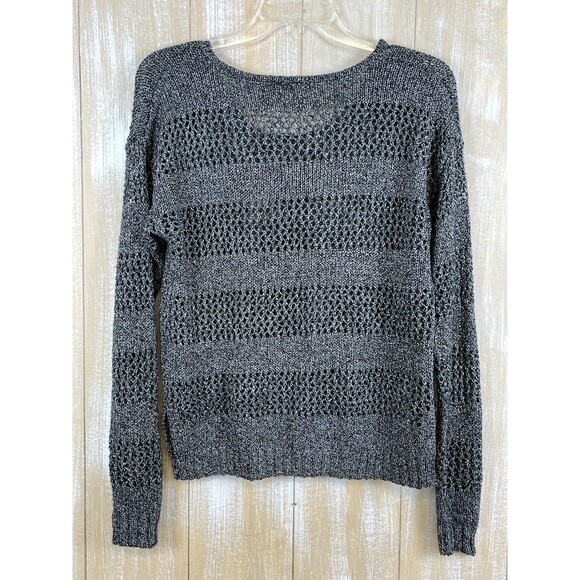 525 America Metallic Gray Long Sleeve Open Knit Sweater Womens Size Medium - Picture 3 of 6